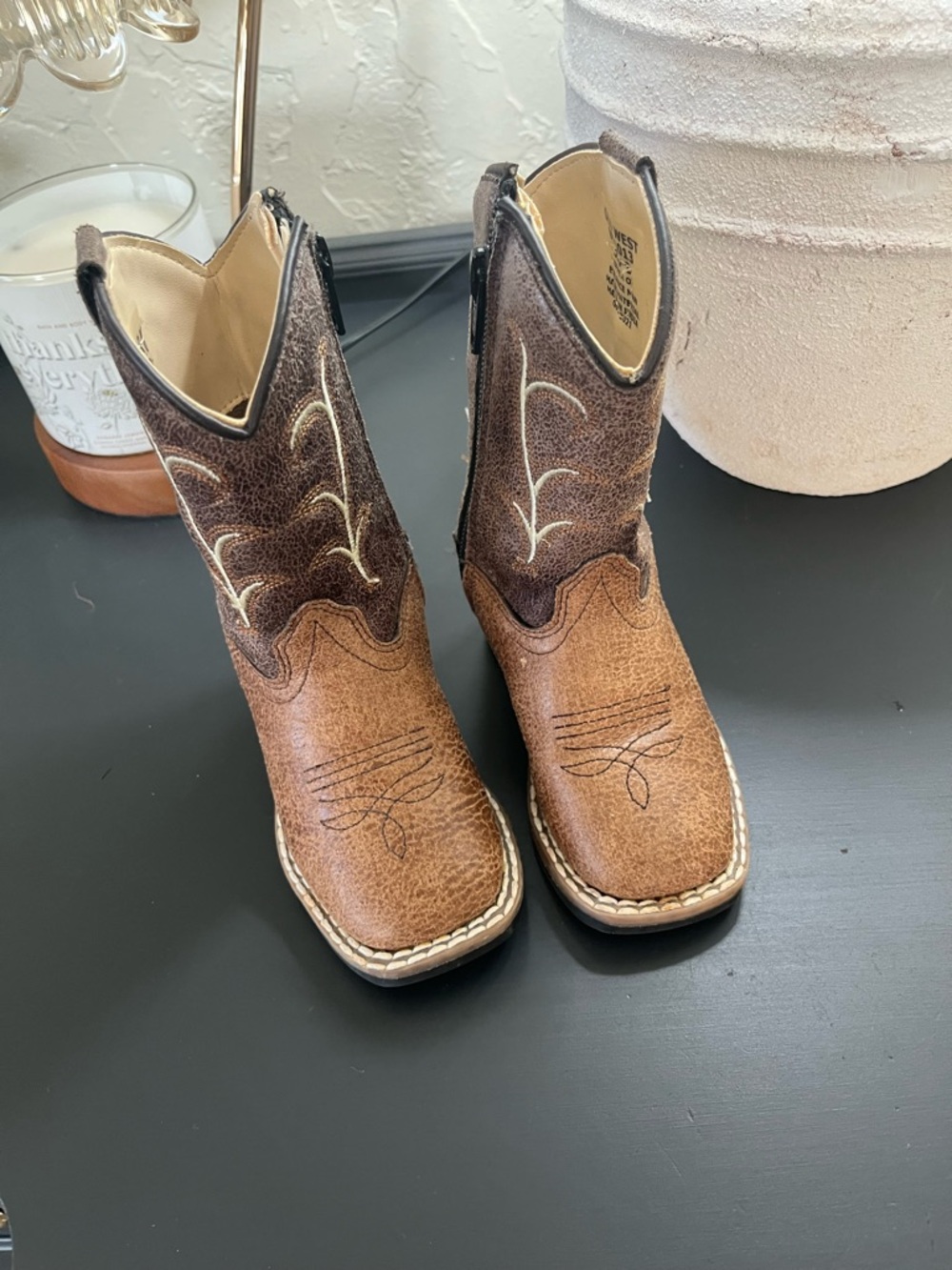 Old West Brown Tan Kids Cowboy Boots